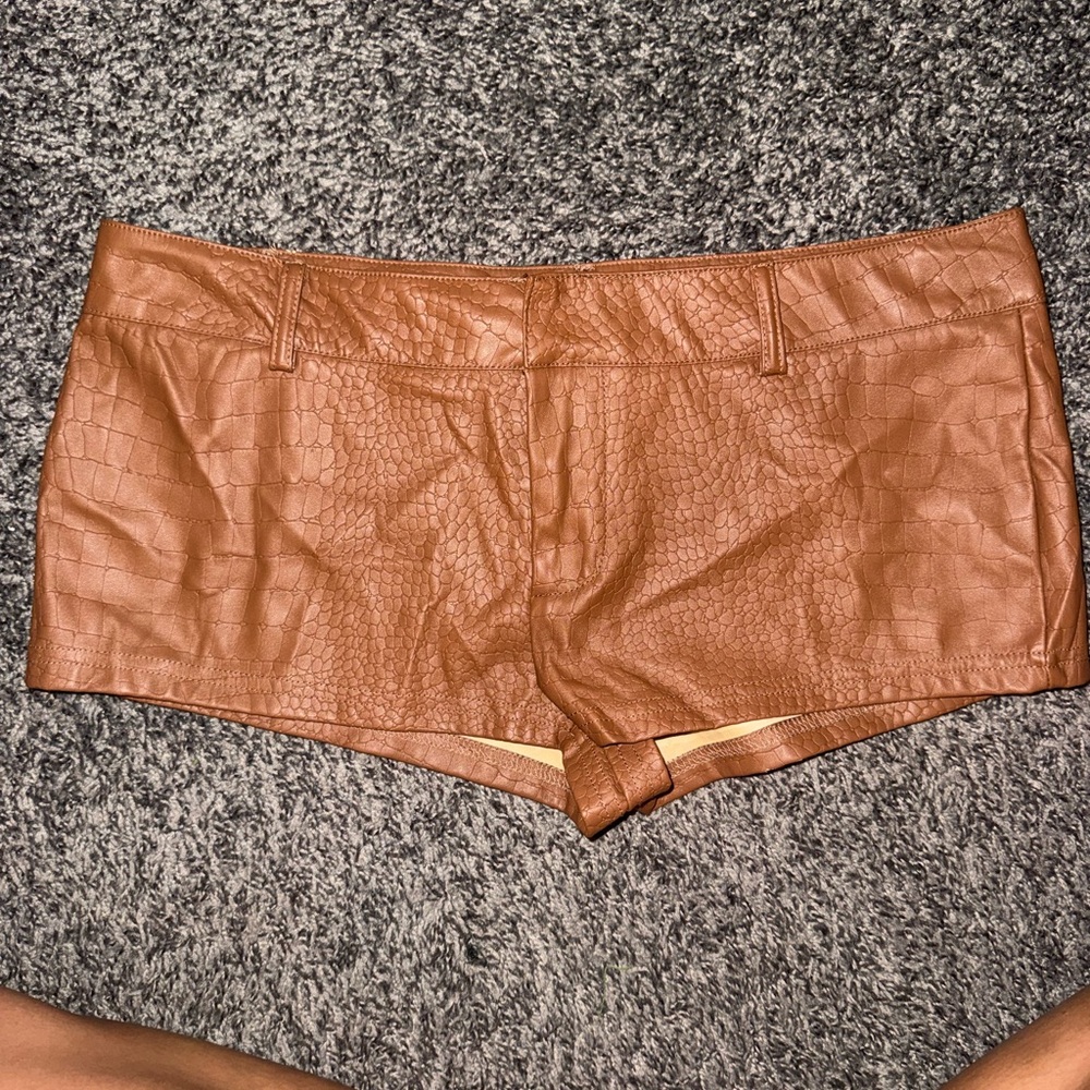 Local European Brown Faux Croc High-Waist Short Shorts
